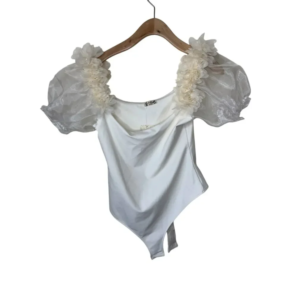 FREE PEOPLE Intimately Free Pretty Petals Bodysuit in Ivory NWT Small